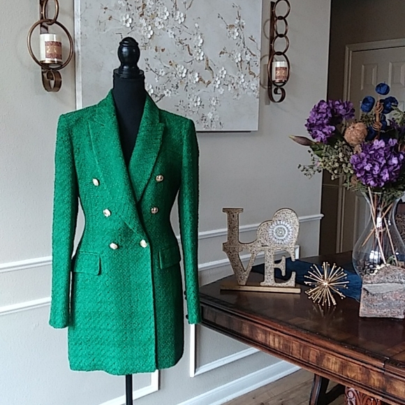 NWT Zara Green Texture Long Blazer Coat. Size M - Picture 13 of 17